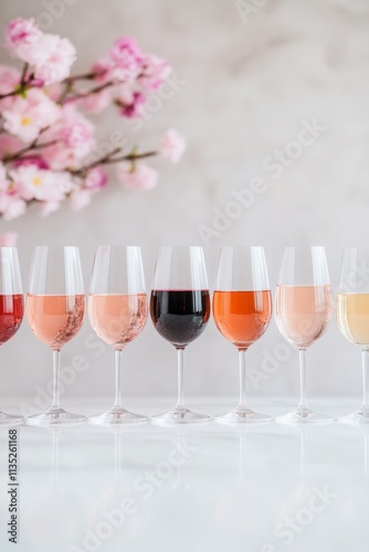 Colorful assortment of drinks with flowers arranged artfully for a festive oc...