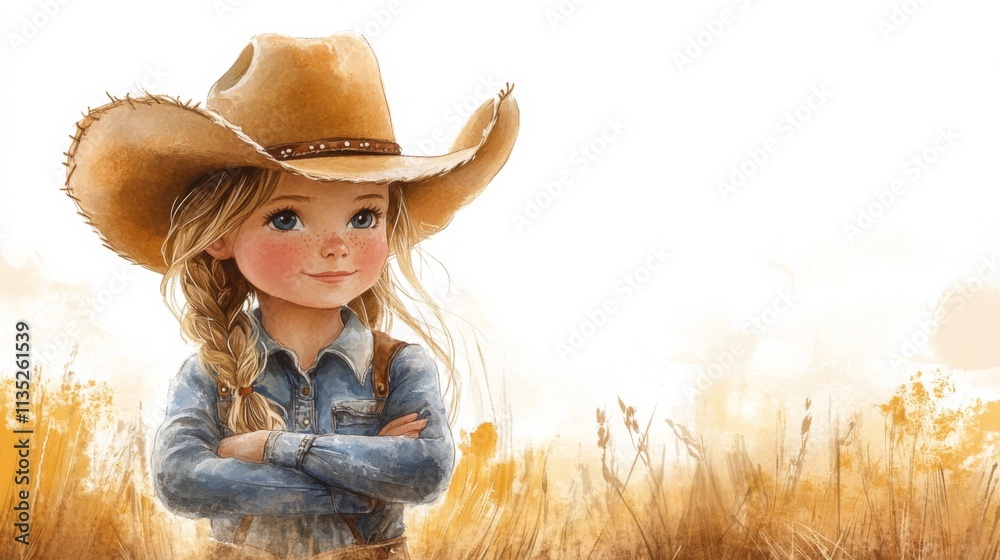 Obraz premium Little Cowgirl in a Field