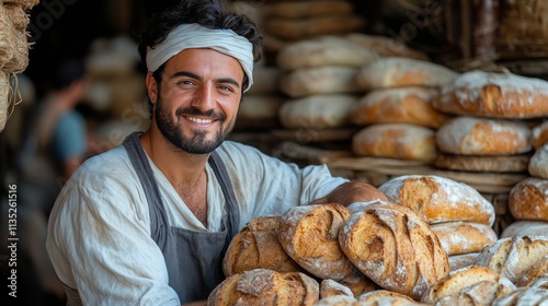 Baker preparing fresh artisanal bread on wooden board in cozy kitchen setting