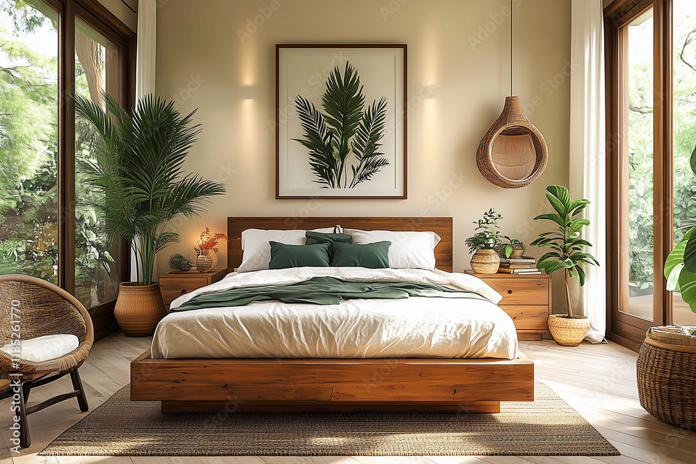 Farmhouse, boho interior design of modern bedroom. Farmhouse, boho interior design of modern bedroom.
