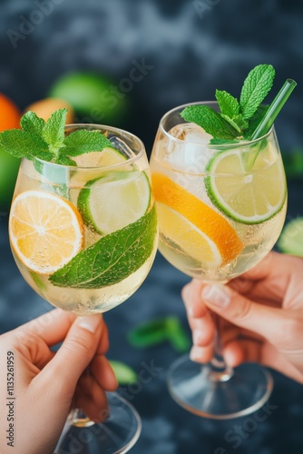 Refreshing cocktail served with garnish in a stylish glass during a summer ga...