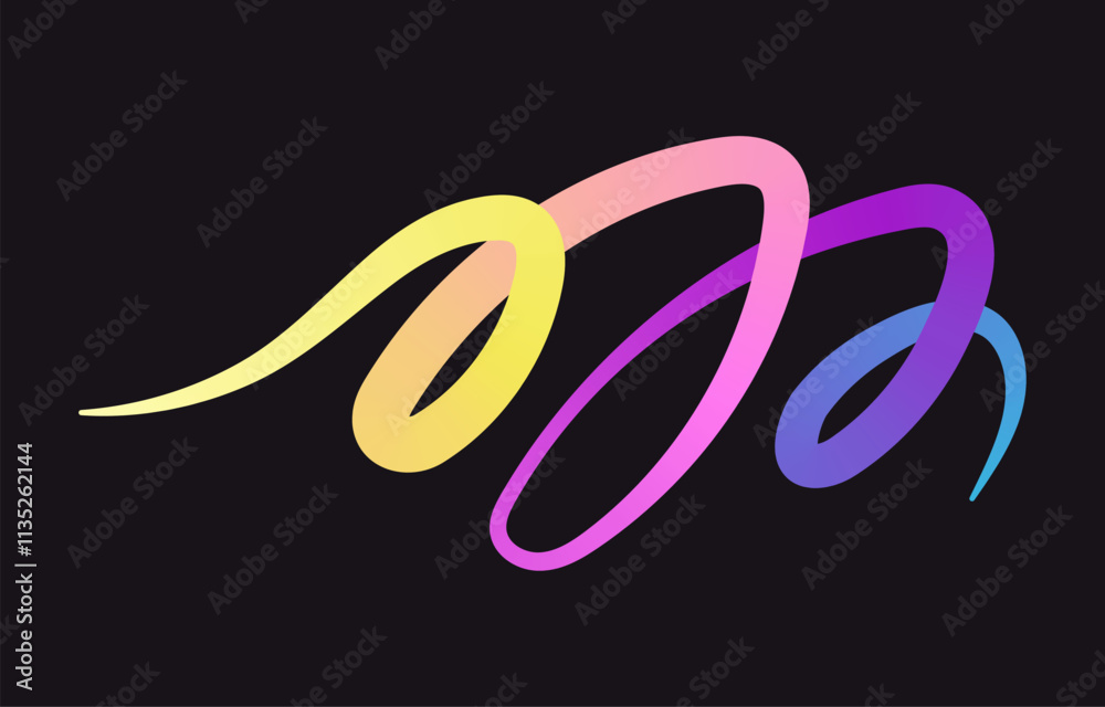 Fototapeta premium Neon Color Gradient squiggle lines. Scribble stripe with wavy elements. Abstract organic dynamic colorful Shapes on dark background.