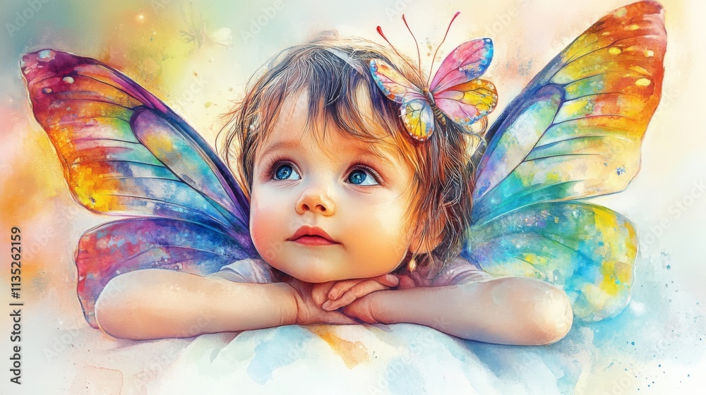 Fototapeta premium Ethereal Child with Butterfly Wings