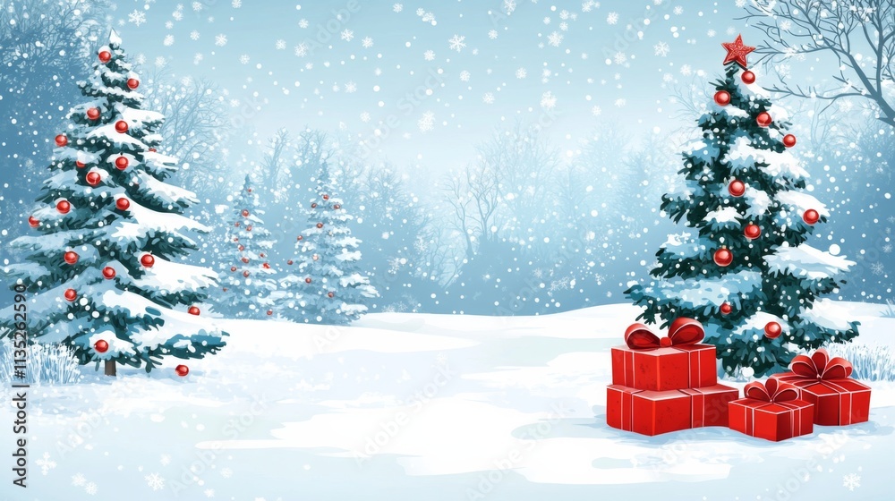 Obraz premium Winter Wonderland with Christmas Trees and Gifts