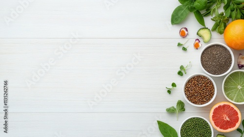 Healthy meal preparation with fresh fruits and grains in a stylish bowl on a ...