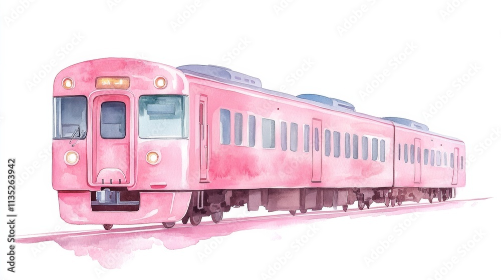 Fototapeta premium Pink Watercolor Train Illustration