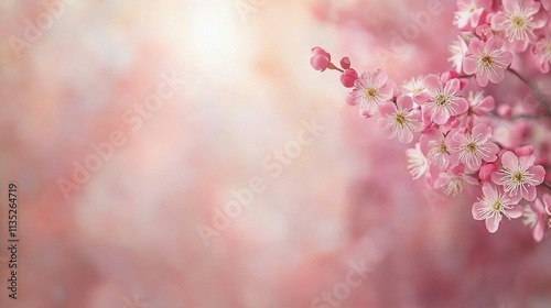 Beautiful blossom with vibrant pink flowers and soft bokeh lighting in spring