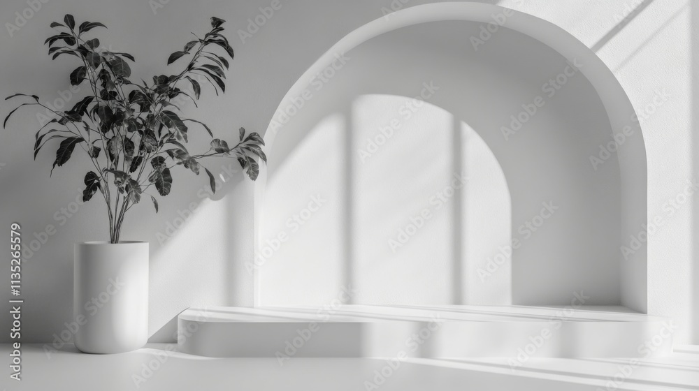 Minimalist Modern Interior with Arch and Plant Minimalist Modern Interior with Arch and Plant