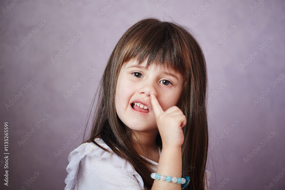 Little Girl Picking Her nose. Child is digging for treasure in her nose. Little Girl Picking Her nose. Child is digging for treasure in her nose.