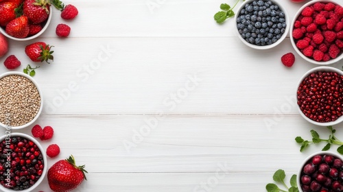 Healthy meal preparation with fresh fruits and grains in a stylish bowl on a ...