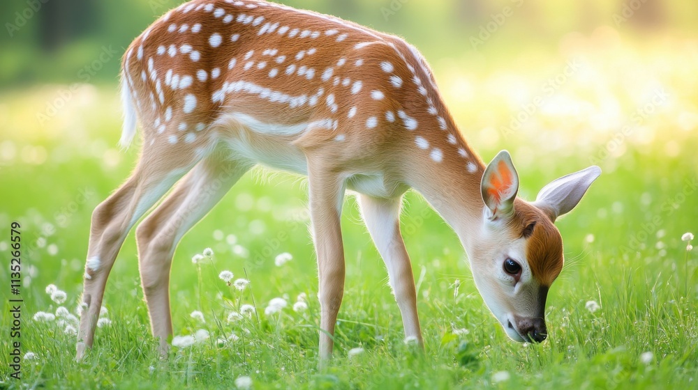 Dawn scene of grazing fallow deer in peaceful meadow Dawn scene of grazing fallow deer in peaceful meadow