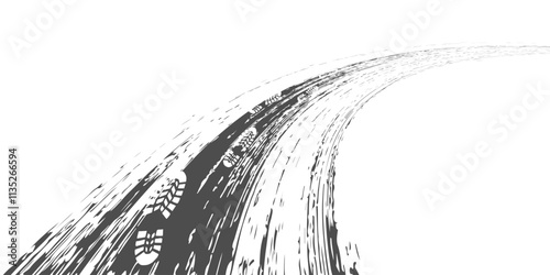 footprint shoe sole tracking path on transparent background, shoe footprint path vector illustration