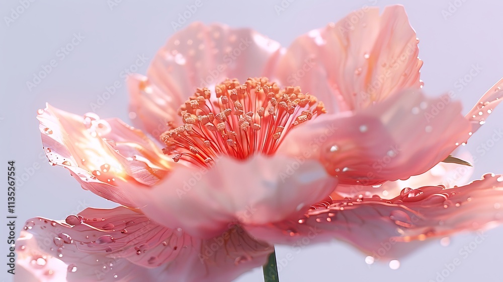 A realistic pink peony with detailed petals on a white background A realistic pink peony with detailed petals on a white background