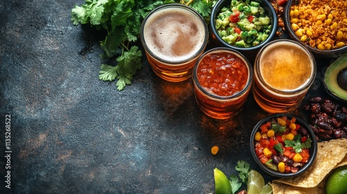 Delicious nachos and drinks served at a vibrant outdoor restaurant during sunset