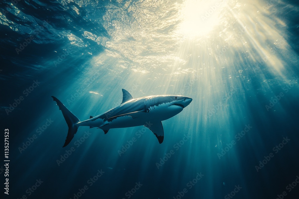 Majestic Great White Shark in the Deep Ocean Majestic Great White Shark in the Deep Ocean