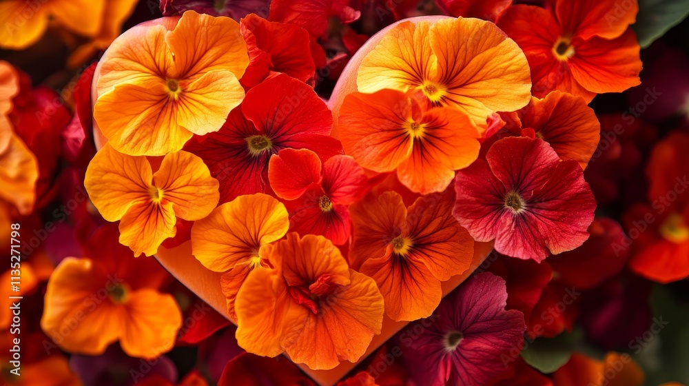 Image in the form of a heart made of red and orange flowers. Nasturtiums. Valentine's day, postcard, poster.
Image in the form of a heart made of red and orange flowers. Nasturtiums. Valentine's day, postcard, poster.