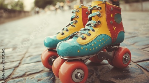 Roller skates illustration. Retro roller skates. 90s fashion. Disco style. 90s style vector. 1990s trendy illustration. Nostalgia for the 90s.