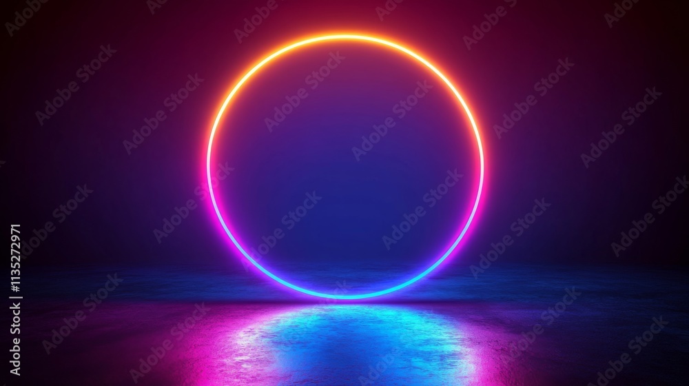 Neon Glowing Circle in Dark Room Neon Glowing Circle in Dark Room