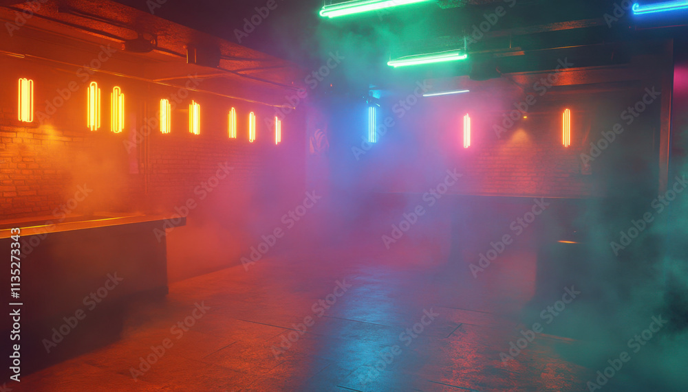 Neon Nightclub Interior Fog Lights Brick Walls Bar Neon Nightclub Interior Fog Lights Brick Walls Bar