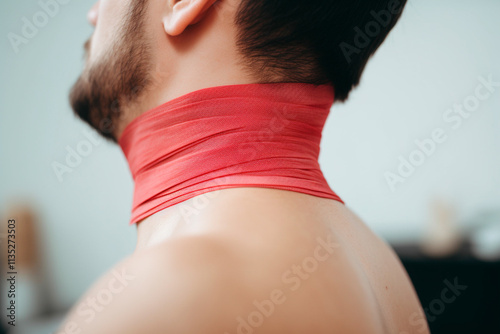 Person receiving professional care for neck pain caused by posture issues leading to muscle damage.