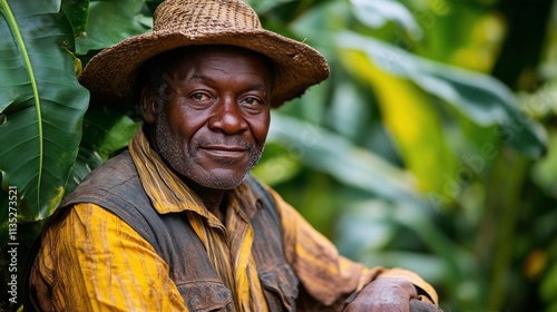 Smiling farmer working with fresh vegetables in a vibrant garden during dayli...
