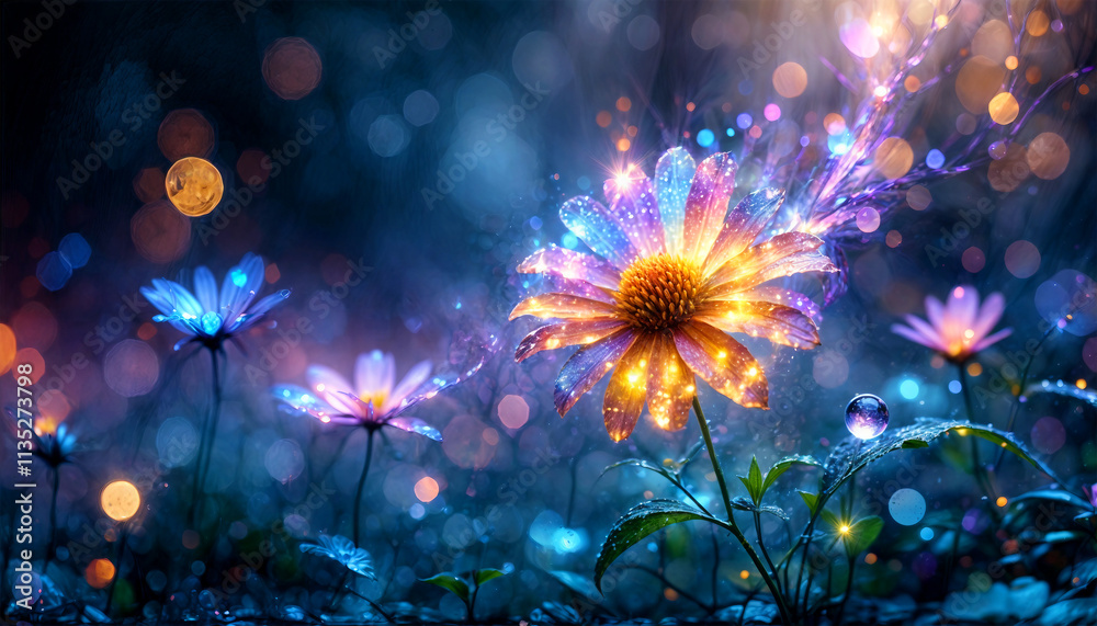 Obraz premium Flower background. Yellow aster flower. Fantastic glow