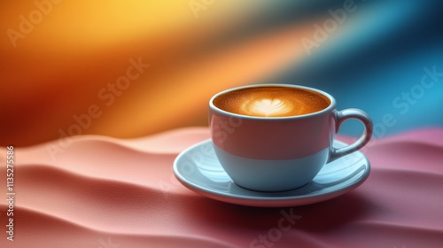 Coffee cup with rich foam on a warm brown background creating a cozy atmosphere