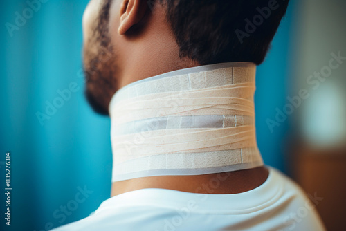 Neck pain from poor posture or repetitive movements causing severe muscle damage and inflammation.