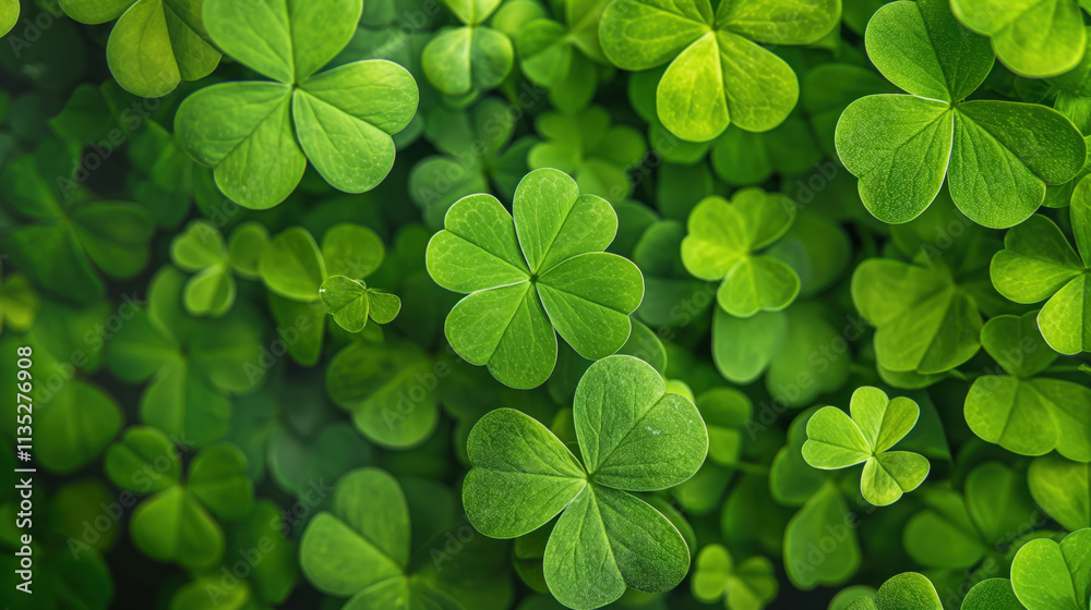 Lush green clovers fill the view, showcasing nature's beauty during the St. Patrick's Day celebration season Lush green clovers fill the view, showcasing nature's beauty during the St. Patrick's Day celebration season
