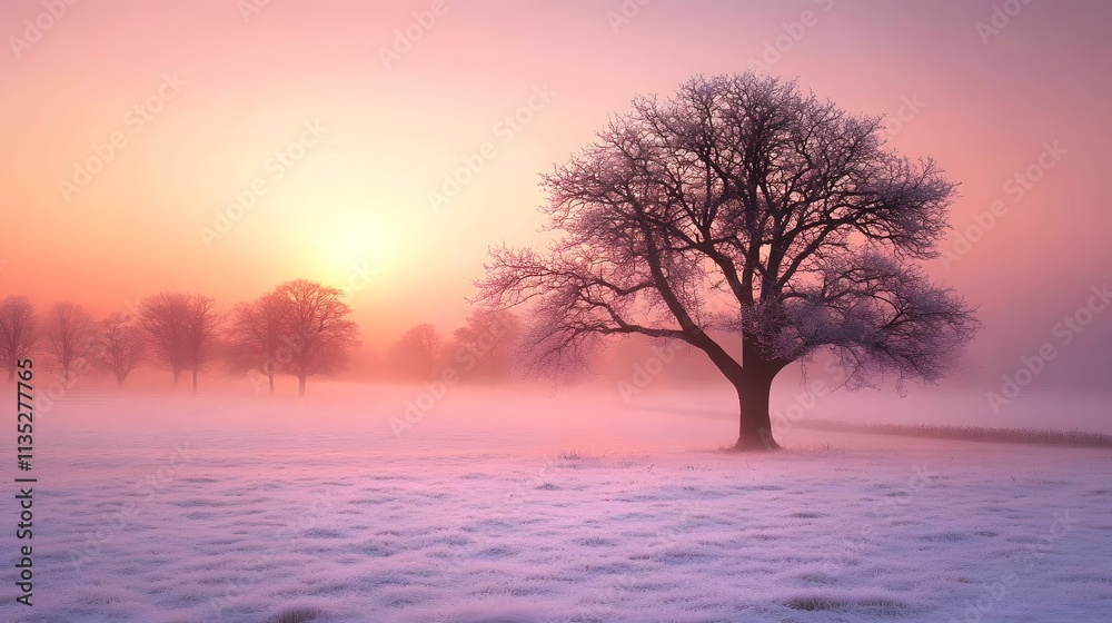 Majestic sunrise paints the sky with vibrant hues over a tranquil winter landscape Majestic sunrise paints the sky with vibrant hues over a tranquil winter landscape