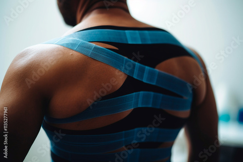 Flexible tape aiding in muscle tension therapy and recovery from nerve complications. photo