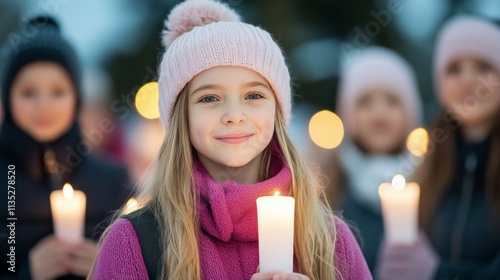 Friends celebrate with candles and warm smiles during winter gathering at night