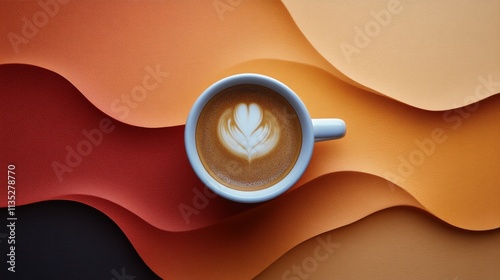 Coffee cup with rich foam on a warm brown background creating a cozy atmosphere