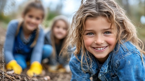 Children exploring nature in a forest during autumn while learning about plants