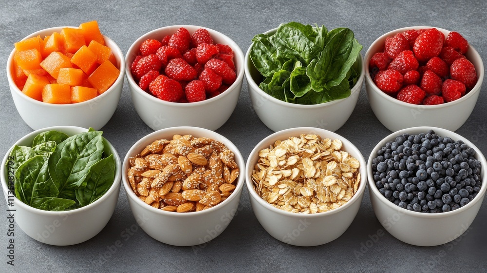 Fresh ingredients arranged in containers for a healthy meal preparation Fresh ingredients arranged in containers for a healthy meal preparation