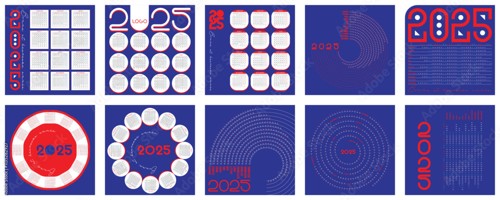 Une Collection Variée de Calendriers 2025 en français - Design Unique et Modifiable, Couleurs drapeau france rouge et bleu