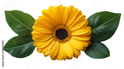 A vibrant yellow gerbera daisy with a deep center transparent