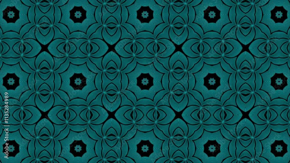 Motif géométrique de mandala sarcelle convenant aux arrière-plans, aux textiles et à la papeterie. Conception symétrique ornée pour des applications graphiques modernes et élégantes.