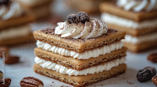 Cupcakes with creamy frosting and toppings on a wooden table in a cozy setting