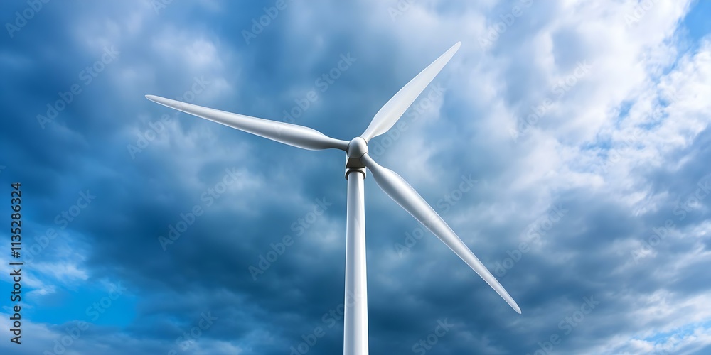 A wind turbine against a backdrop of cloudy skies, highlighting renewable energy and modern technology. Concept Renewable Energy, Wind Turbines, Modern Technology, Cloudy Skies, Sustainable Future A wind turbine against a backdrop of cloudy skies, highlighting renewable energy and modern technology. Concept Renewable Energy, Wind Turbines, Modern Technology, Cloudy Skies, Sustainable Future