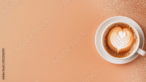 Enjoying a warm cup of coffee on a vibrant orange background
