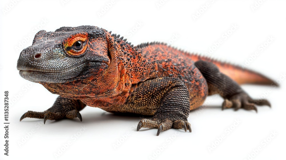 Striking Red and Black Lizard on White Background Striking Red and Black Lizard on White Background