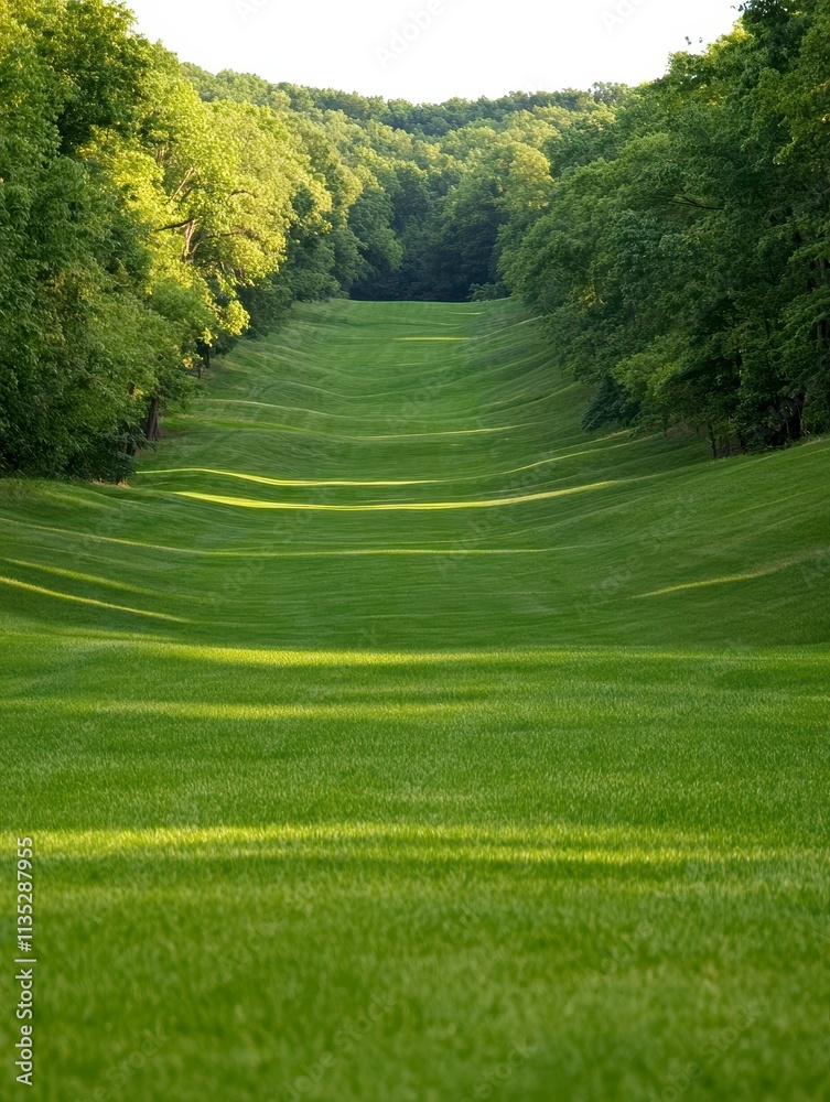 Serene Green Valley Landscape with Lush Foliage and Rolling Hills