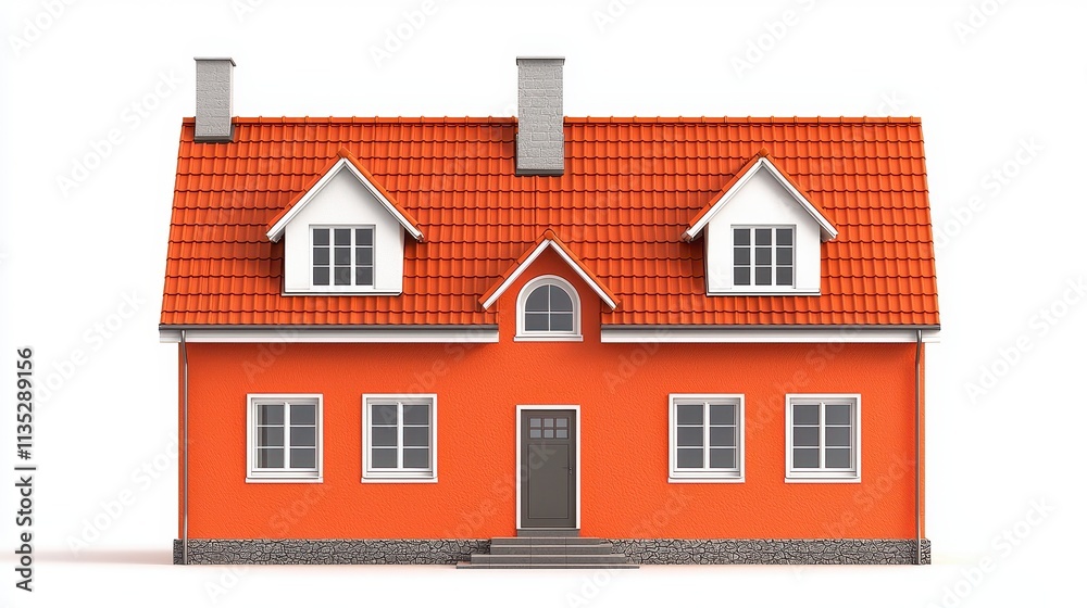 Orange House with Red Tile Roof and Dormer Windows Orange House with Red Tile Roof and Dormer Windows