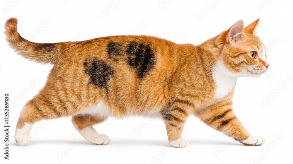 Orange Tabby Cat Walking Side Profile White Background Orange Tabby Cat Walking Side Profile White Background