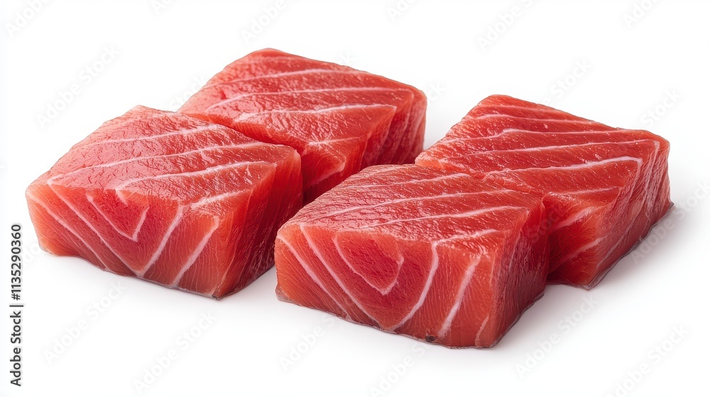 Fresh Raw Salmon Cubes Ready for Sashimi or Sushi Fresh Raw Salmon Cubes Ready for Sashimi or Sushi