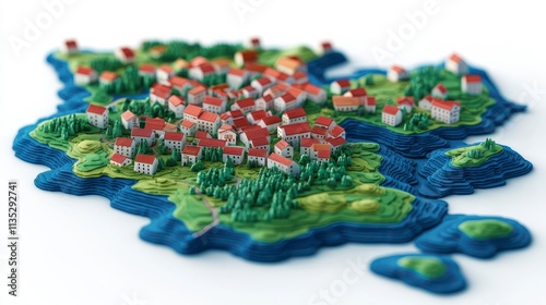 Coastal Village Island Aerial View Papercraft Style photo