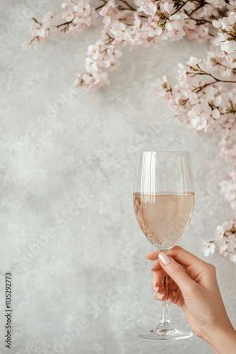 Celebrating with a sparkling drink in a floral setting during springtime
