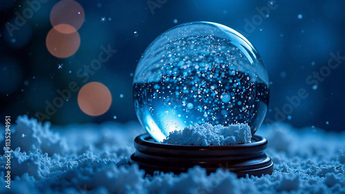 Snow globe with bokeh background. Christmas and New Year concept. photo