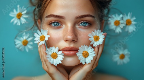 Beauty and serenity captured with daisies and soft blue background
